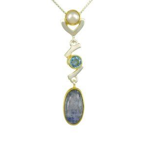Sterling Silver and 22K Gold Vermeil Pendant with painted Rainbow Moonstone
